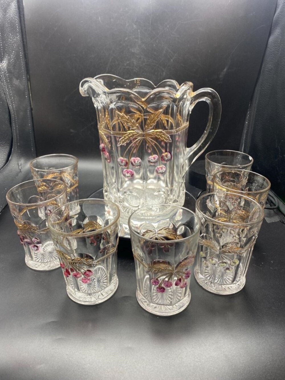 Mosser Pitcher and Glasses Cherry Thumbprint - Picture 2 of 5